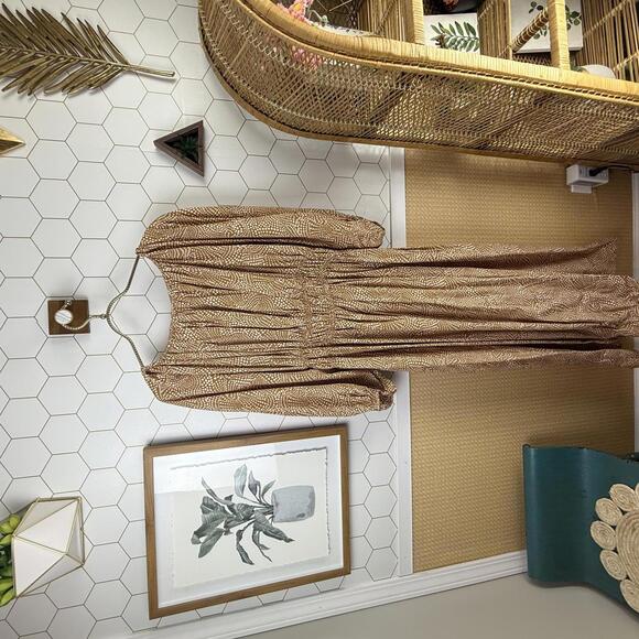 Madewell Khaki Tan Dot V-Neck Balloon-Sleeve Elbow Length Maxi Dress - Size - 12 - Picture 7 of 13